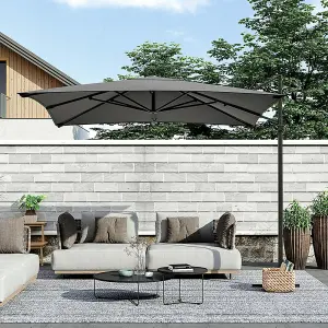 2.5M Dark Grey Rotatable Crank Tilt Garden Roman Umbrella Cantilever Parasol with Cross Base