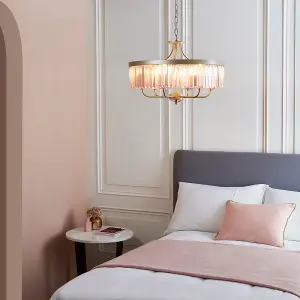 Multi Arm Ceiling Pendant Light Fitting - Champagne & Rose Pink Glass Chandelier