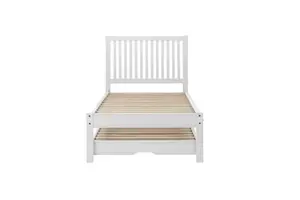 White Wood Guest Bed 2 mattresses Birlea Buxton Trundle Frame Hideaway Stop Over