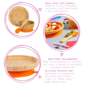 Tiny Dining - Round Bamboo Suction Baby Feeding Set - Orange - 4pc