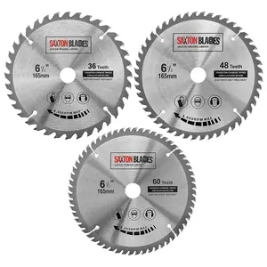 Saxton TCT165MXC TCT Circular Blade 165mm x 36, 48 & 60 Teeth x 20mm Bore & 16mm Ring Pack of 3