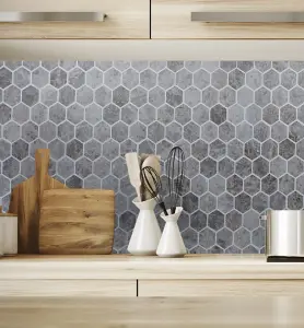 Silver Shadow Marble Hexagon Mosaic SAMPLE