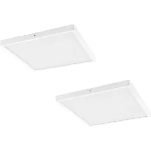 2 PACK Wall / Ceiling Light White 400mm Square Surface Mounted 25W LED 4000K