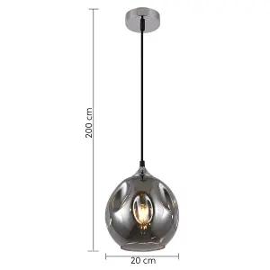 HARPER LIVING Pendant Ceiling Light, Smoke Grey Finish, Dome Shade, Adjustable Height