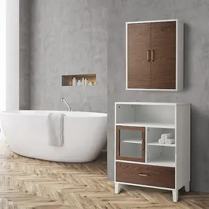 Teamson Home Wall Mounted Bathroom Cabinet with 2 Doors and 1 Shelf - Bathroom Storage, Walnut/White