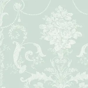 Laura Ashley Josette Duck egg Damask Smooth Wallpaper Sample