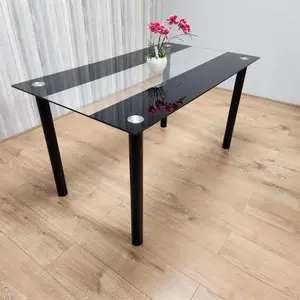 Dining Table Clear Glass Kitchen Place for 6 Seats, Dining Table Only (Clear H 75 x L 140 x W 80 cm)