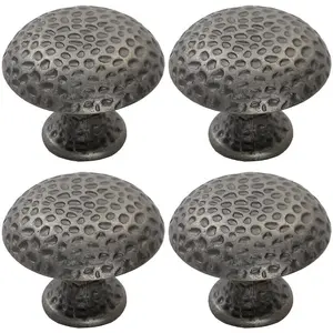 4x Dimpled Mushroom Cupboard Door Knob 38mm Dia Antique Steel Cabinet Handle