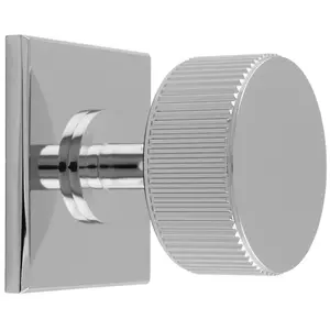 Reeded Radio Cabinet Door Knob & Matching Backplate - Polished Chrome 40 x 40mm