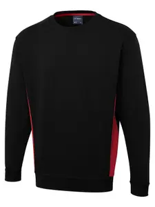 Uneek - Unisex Two Tone Crew New Sweatshirt/Jumper - 60% Cotton 40% Polyester - Black/Red - Size 2XL