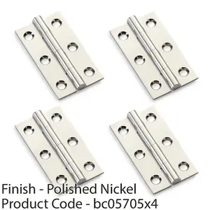 4 PACK - PAIR Solid Brass Cabinet Butt Hinge - 50mm - Polished Nickel Premium Cupboard