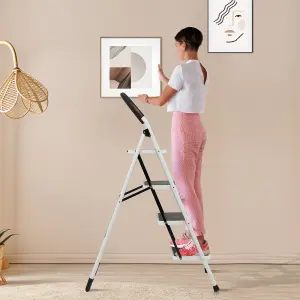 Costway Portable 4-Step Ladder Heavy Duty Safety Anti-Slip Steel Ladder With Handgrip