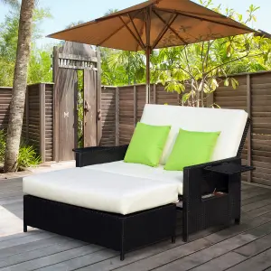 Outsunny Garden Rattan Furniture Set 2 Seater Patio Sun Lounger Daybed Sun Bed