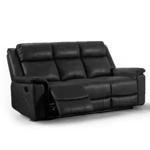 Toronto Black Leather Like Manual Reclining Sofa Suite 3 Seater and 2 Seater