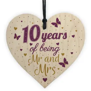 Red Ocean 10 Year Anniversary Gift Wooden Heart Sign Mr And Mrs 10th Anniversary Plaque Gifts For Him For Her