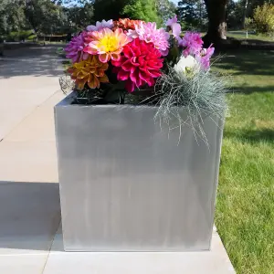 50cm Zinc Galvanised Brushed Silver Square Planter