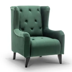 Velvet Bottle Green Wingback Chair