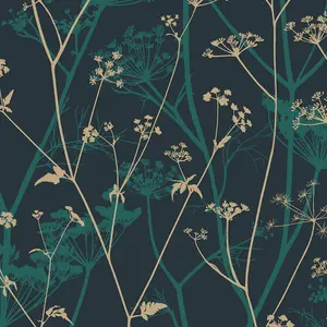 Clarissa Hulse Wild Chervil Kingfisher Blue & Gold effect Smooth Wallpaper