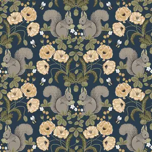 Galerie Apelviken 2 Dark Blue Floral Woodland Smooth Wallpaper