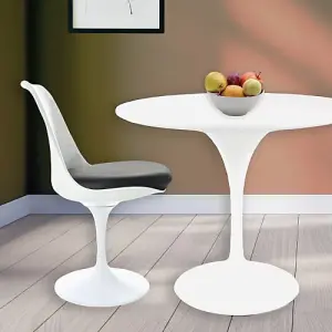 Tulip Set - White Medium Circular Table and Four Chairs with PU Cushion Black