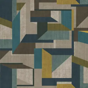 GDUK Geometric Shapes Galene Textured Wallpaper, Teal Ochre