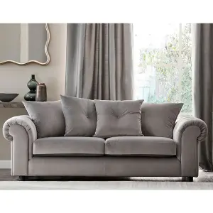 Derby Fabric Grey Sofa 3 Seater, 2 Seater Scatter Back, Scroll Arms