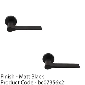 2 PACK - Contemporary Flat Door Handle Set - Matt Black Sleek Lever on Round Rose