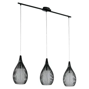 Pendant Ceiling Light Colour Black Shade Black White Satin Glass Steel Bulb E27 3x60W