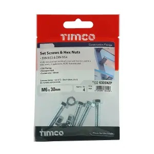 Timco - Set Screws & Hex Nuts - Grade 8.8 - Zinc (Size M6 x 30 - 4 Pieces)