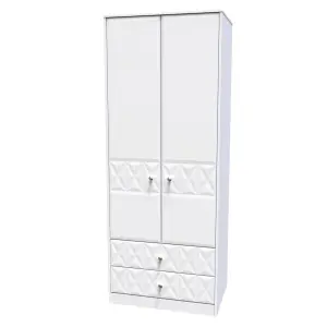 San Jose Ready assembled Contemporary White 2 Drawer Tall Double Wardrobe (H)1970mm (W)770mm (D)530mm