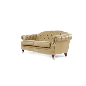 Chesterfield 3 Seater Old English Parchment Real Leather Sofa In Custom Made Victoria Style