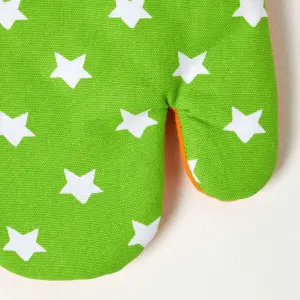 Homescapes Orange and Green Stars Cotton Oven Glove