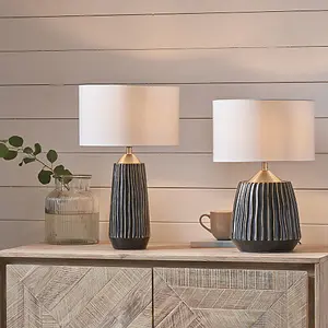 Black Textured Ceramic and Brushed Silver Table Lamp