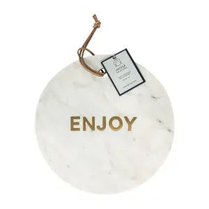 Artesa Round White Marble Cheese Board, Serving Platter with Strap 25.5 cm