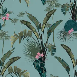 Tropical Paradise Wallpaper In Teal