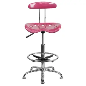 Vibrant Chrome Drafting Stool with Tractor Seat Pink