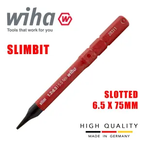 Wiha Slimbit Screwdriver Slotted 6.5mm Head 75mm 1000v VDE Electrician 34582