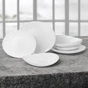 Queensway Home & Dining 26cm Diameter 24Pcs White Opal Glass Venice Boat Dinner Plates Soup Bowls Dinnerware Set