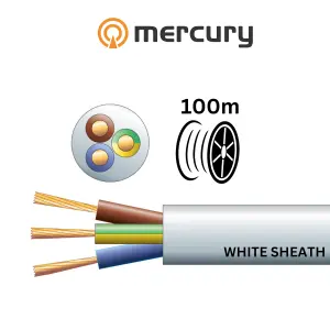 100m Cable 3183Y 3 Core Round PVC, 300/500V, HO5VV-F3, 13A 100m Reel - White Sheath