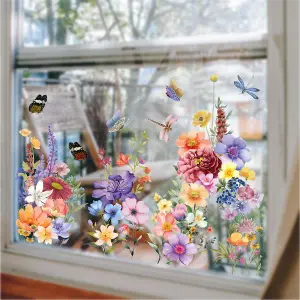 Colourful Flowers with Dragonflies and Butterflies Spring Window Clings