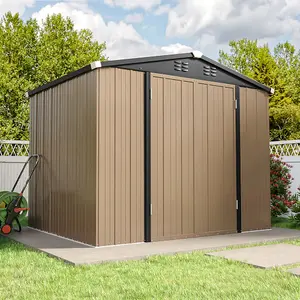 8 x 6 ft Apex Metal Garden Shed Garden Storage Shed with Lockable Door and Base Frame