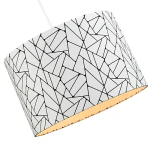 Off-White and Black Geometric Drum Lamp Shade with Inner Cotton Fabric Lining