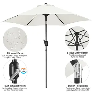 Yaheetech Cream 2.3m Tiltable Patio Parasol Market Umbrella with Crank