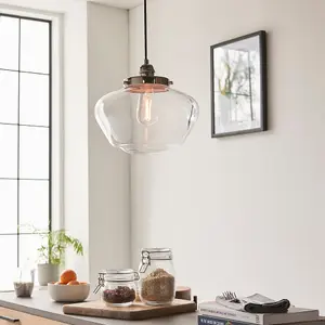 Polished Nickel Ceiling Pendant Light Clear Glass Shade Hanging Lighting Fixture