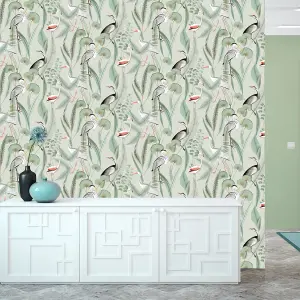 Muriva Green Tropical Water coloured effect Embossed Wallpaper