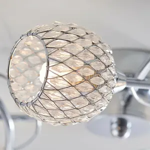 Semi Flush Ceiling Light Chrome Glass Beads 3 Bulb Hanging Pendant Lamp Shade