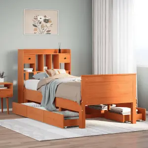 Berkfield Bookcase Bed without Mattress Wax Brown 90x190 cm Single Solid Wood Pine