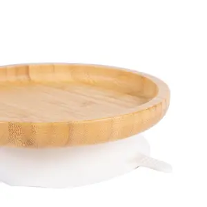 Tiny Dining - Children's Bamboo Suction Round Plate - White