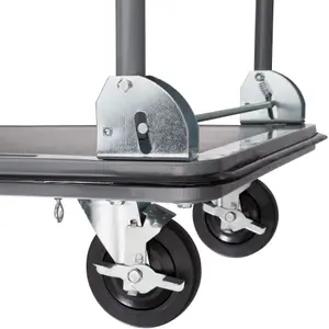 Folding Trolley - foldable handle, 2 fixed, 2 swivel castors, rubberised edge protection - black