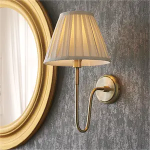 Indoor Antique Brass Plate Wall Light - Cream Fabric Shade - Dimmable 10W LED E27